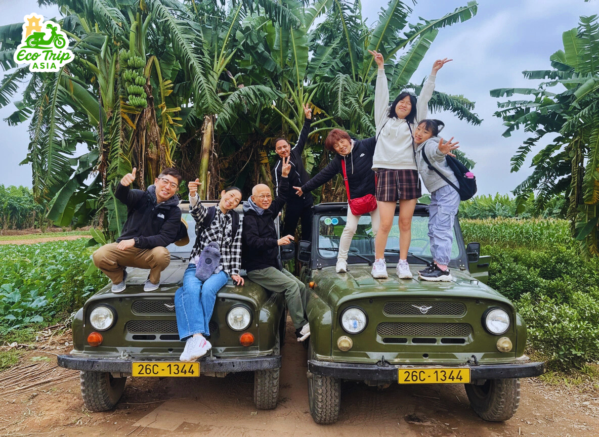Tour group near railway